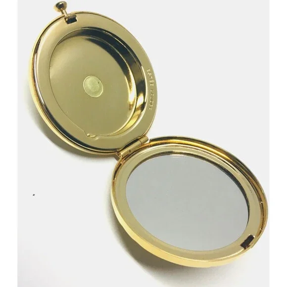 Vintage Estee Lauder Gold Ripple Swirl Peacock Jeweled Mini Compact Case Rare